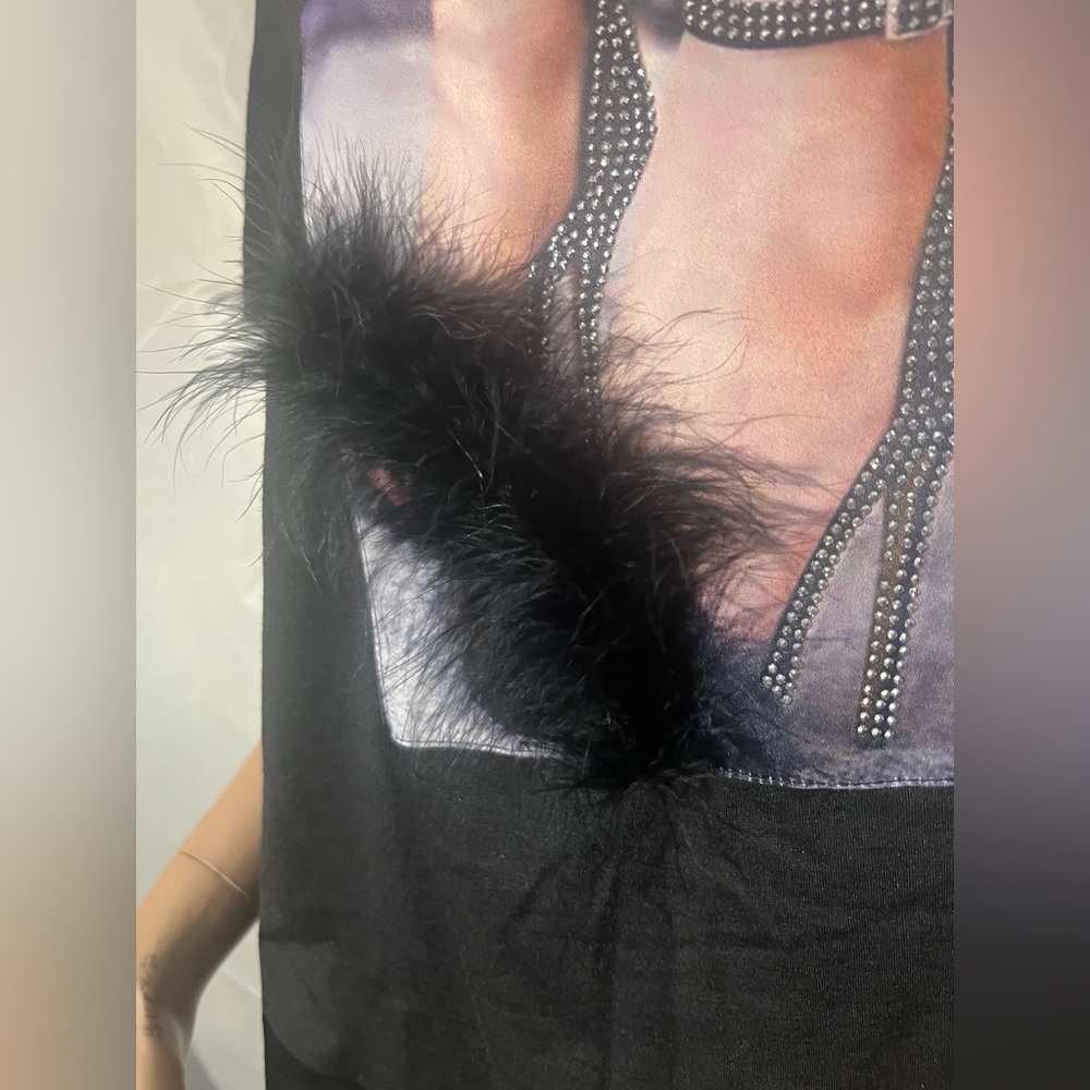 WHY DRESS Black Shirt with Feather and Rhinestone Accents Size L - Picture 2 of 6